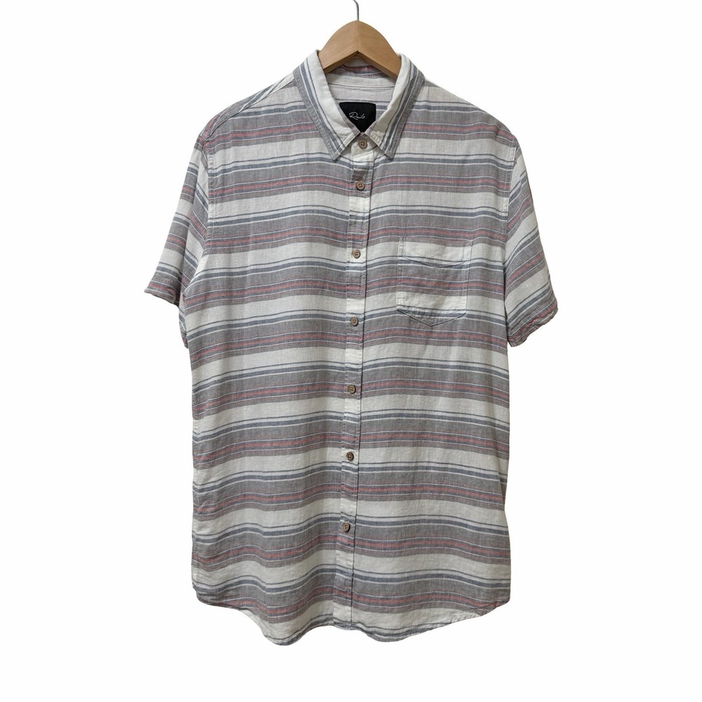 Rails Mens Carson Linen Blend Button Up Short Sleeve Shirt Size XL Gray Stripe